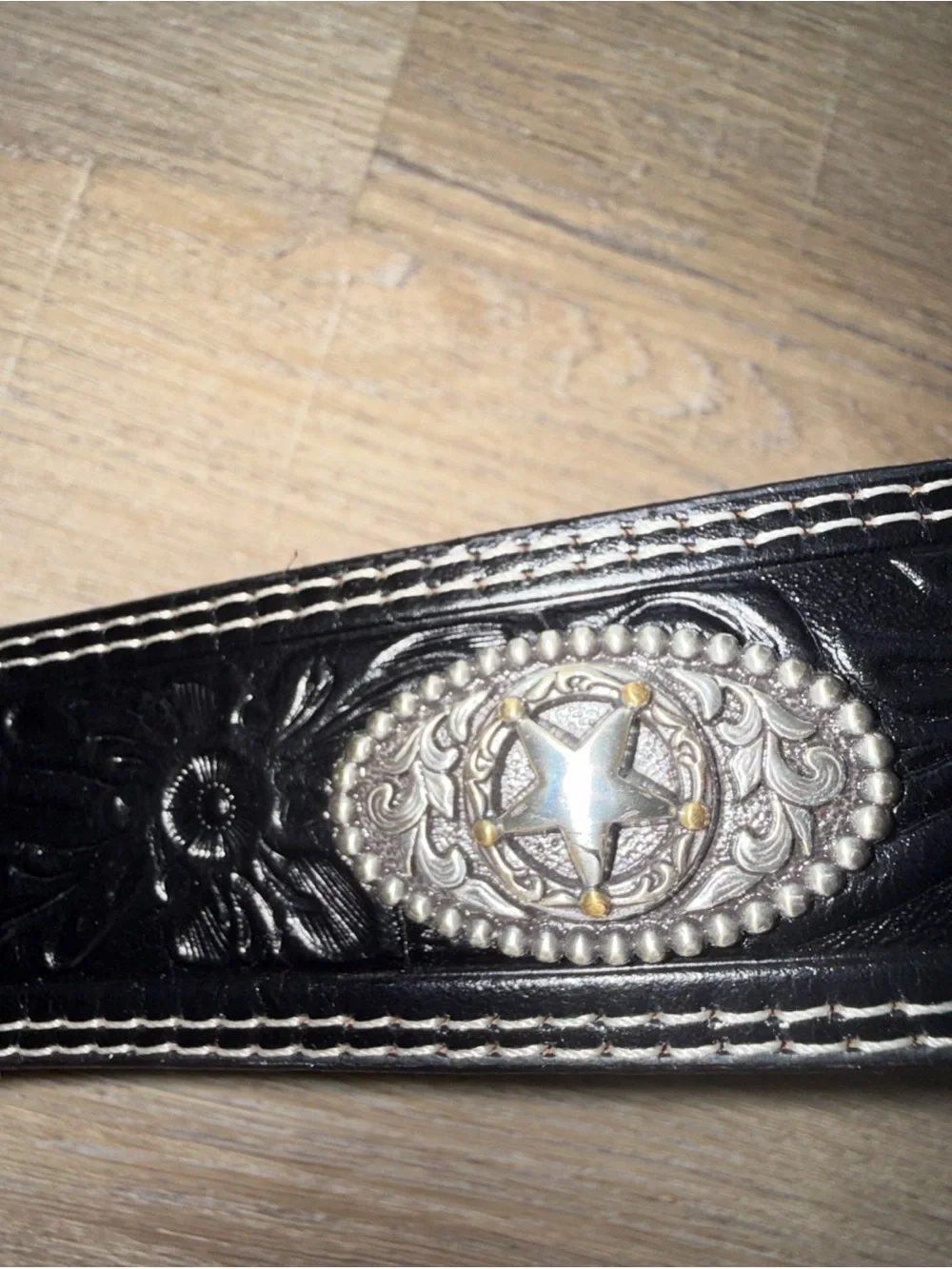 Black Justin Ranch Star Cowboy Western Belt For Men, Size 38 NEW
